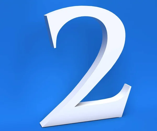 White number 2 (Two) on a blue background. 3D Render — Stock Photo, Image