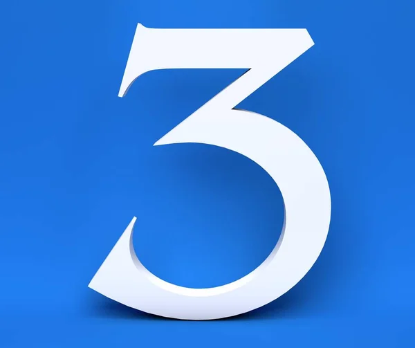 White number 3 (Three) on a blue background. 3D Render — Stock Photo, Image