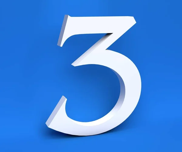 White number 3 (Three) on a blue background. 3D Render — Stock Photo, Image