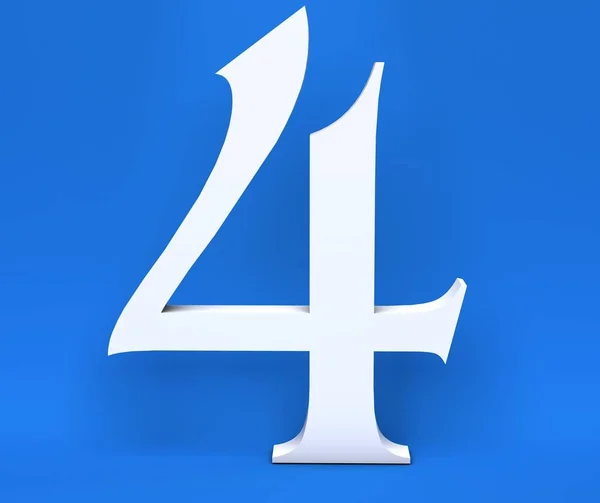 White number 4 (Four) on a blue background. 3D Render — Stock Photo, Image