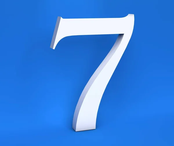 White number 7 (Seven) on a blue background. 3D Render — Stock Photo, Image