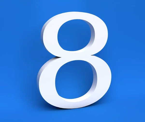 White number 8 (Eight) on a blue background. 3D Render — Stock Photo, Image