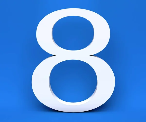 White number 8 (Eight) on a blue background. 3D Render — Stock Photo, Image