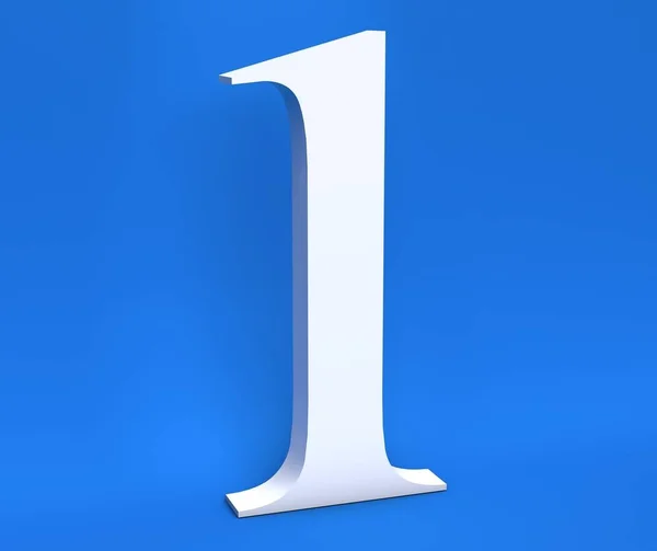Blanc numéro 1 (Un) sur fond bleu. Expéditeur 3D — Photo