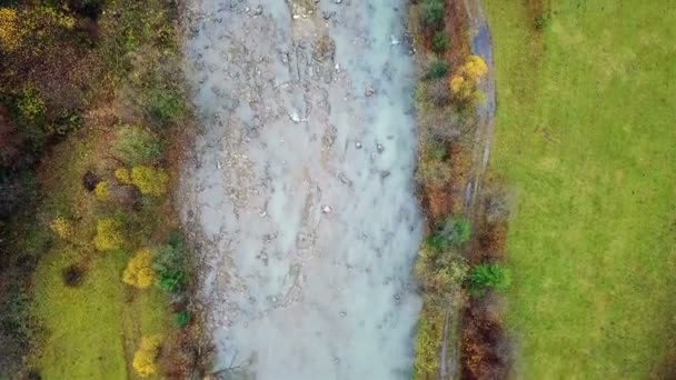 Vista aérea de un río de montaña en las montañas Cárpatos — Vídeo de stock