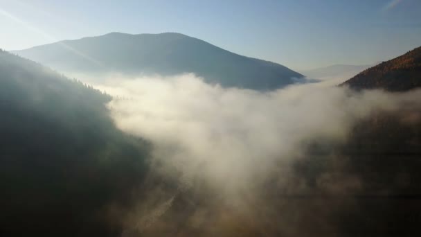 Veduta Aerea Delle Montagne Con Nebbia Mattutina — Video Stock