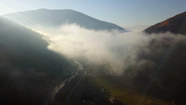 Veduta Aerea Del Campo Montagna Con Nebbia Mattutina — Video Stock