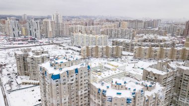 Kiev, Ukrayna kenti kış konut bölgesi havadan görünümü