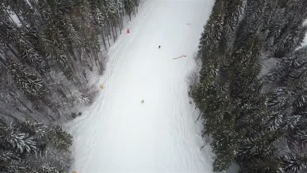 Inclinação Para Baixar Esquiadores Snowboarders Estância Esqui — Vídeo de Stock