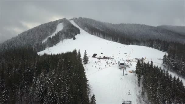 Station Ski Enneigée Montagne Avec Arbres Noël — Video