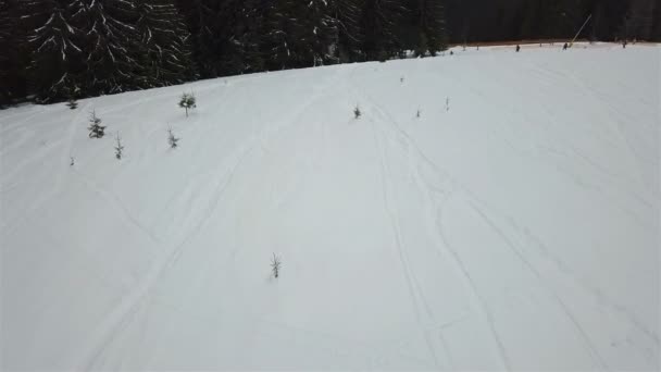 Vista Aérea Del Descenso Freeride Para Esquiadores Snowboarders — Vídeos de Stock