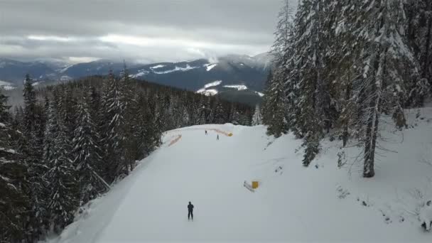 Pista Para Descenso Esquiadores Snowboarders Estación Esquí Vista Superior — Vídeo de stock