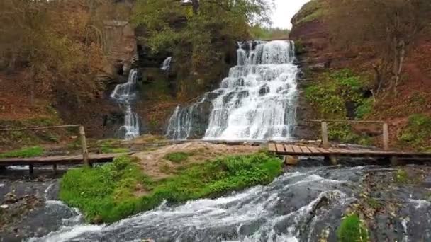 Beautiful Dzhurinsky Cascading Waterfall Autumn Ukraine — Stock Video