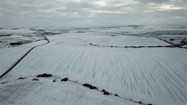 Vue Air Sur Route Hiver Dans Champ Sur Lequel Les — Video