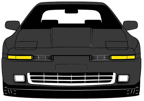 Illustration Des Vorderteils Altes Japanisches Auto Auf Schwarzem Hintergrund — Stockfoto