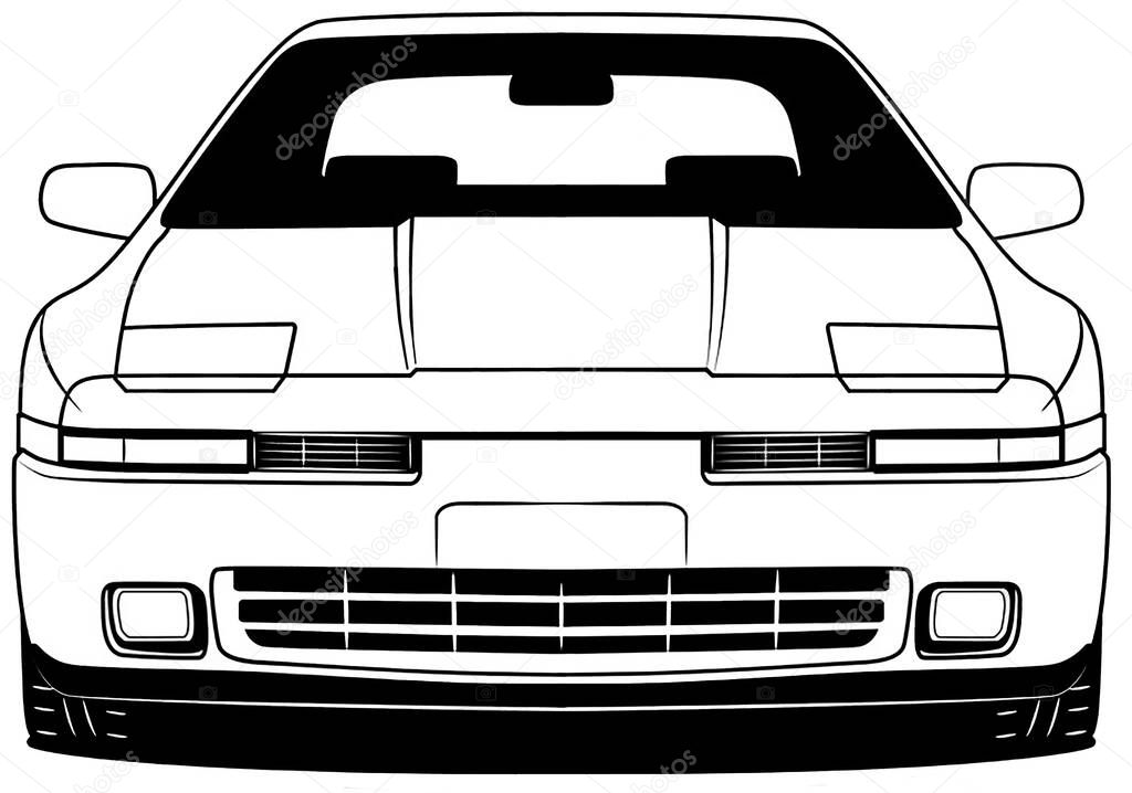 Illustration of front part old japanese white car on white background.