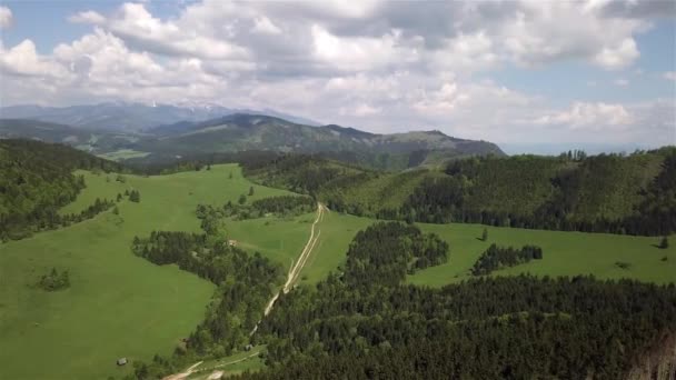 Aerial View Mountains Green Field Road Slovak Tatras — Stock Video