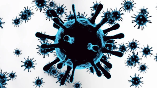 白い背景に多くの青いコロナウイルスの3Dモデル — ストック写真