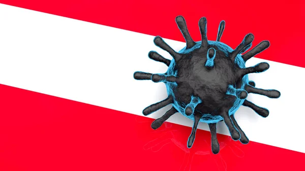 Modelo Coronavirus Azul Sobre Fondo Bandera Austria — Foto de Stock