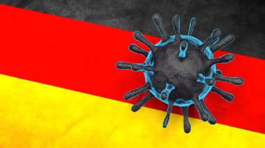 Almanya bayraklarında mavi Coronavirus 'un 3D modeli.