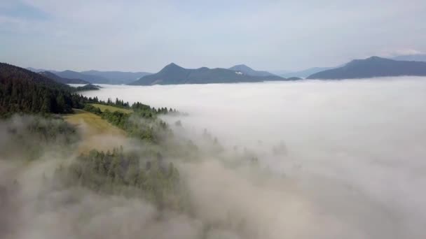 Luchtfoto Van Heuvels Met Bos Velden Bergen Witte Wolken Slowaakse — Stockvideo