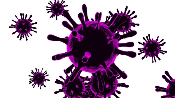 Modelo Muitos Coronavirus Roxo Fundo Branco — Fotografia de Stock