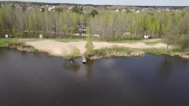 Drönare Flyger Genom Liten Träbro Teterev Floden Ukraina — Stockvideo