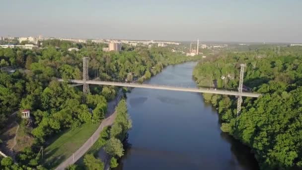 Aerial View Foot Bridge City Zhytomyr Ukraine Teterev River — Stock Video