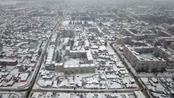 Aerial View Winter Landscape Small Ukrainian City Emilcheno — Stock Video