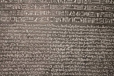 London - September 06, 2018: Details of the Rosetta Stone in the British Museum of London, England clipart