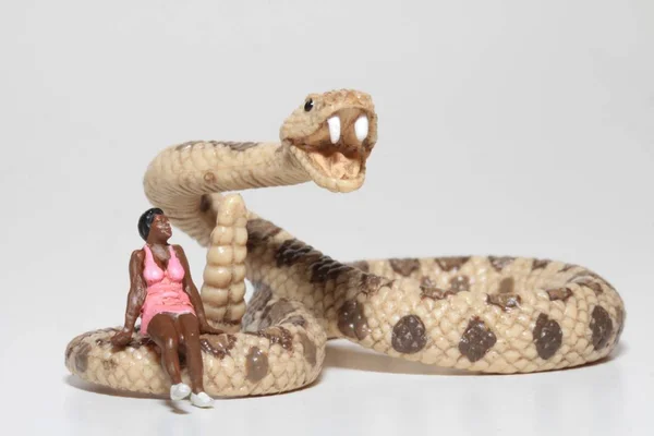 방울뱀에 여자의 미니어처 — 스톡 사진