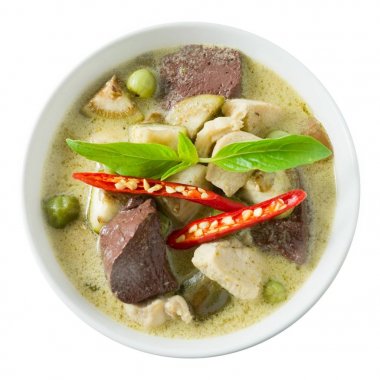 Tay yeşil köri tavuk ve yeşil patlıcan