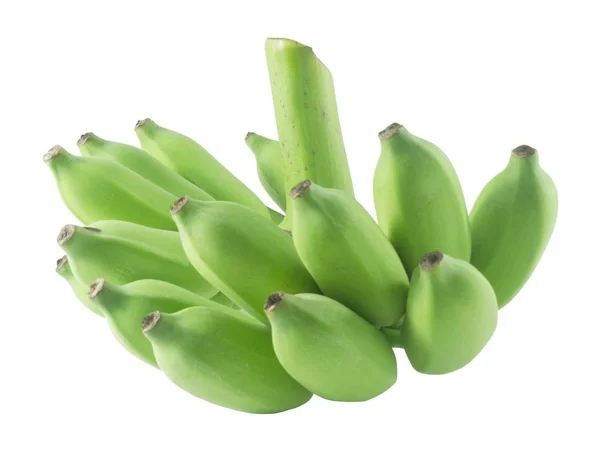 Rauwe groene banaan vruchten op een witte achtergrond — Stockfoto