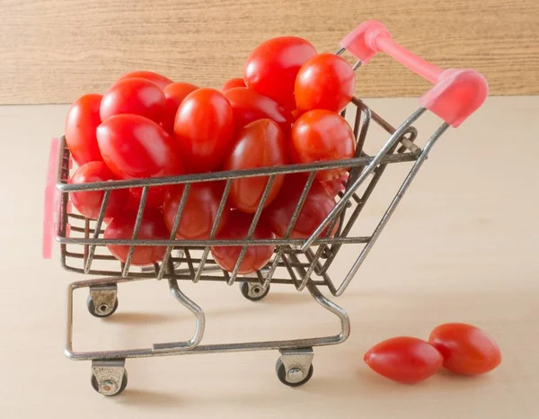 Ripe Grape Tomatoes on Small Shopping Cart