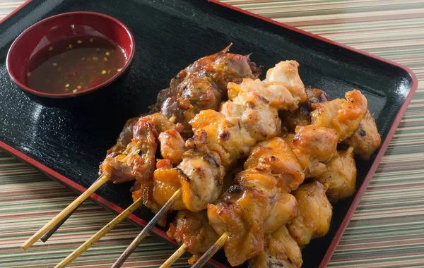 Delicious Barbecue Chicken Grilled Food on Skewer — Stock Photo, Image