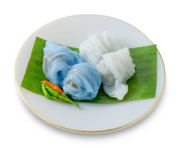 Thai Steamed Rice Skin Dumpling on White Background — Stok Foto