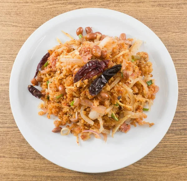 Gevrek pirinç salatası Tay fermente domuz üstten görünüm