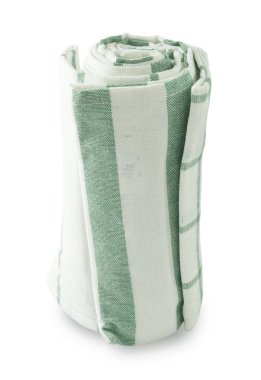 Beyaz arka plan üzerinde beyaz ve yeşil mutfak havlusu