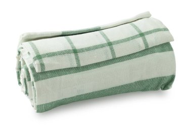 Beyaz arka plan üzerinde beyaz ve yeşil mutfak havlusu