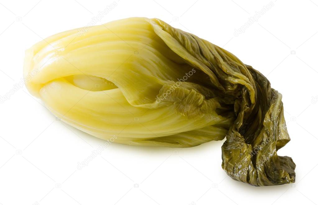Pickled Green Chinese Cabbage on White Background
