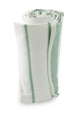 Beyaz arka plan üzerinde beyaz ve yeşil mutfak havlusu