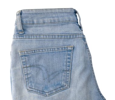 Beyaz zemin üzerine mavi Denim Jean yakın çekim