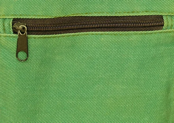 Close Up of Zipper on Green Bag background — Stock Photo, Image