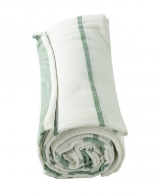 Beyaz arka plan üzerinde beyaz ve yeşil mutfak havlusu