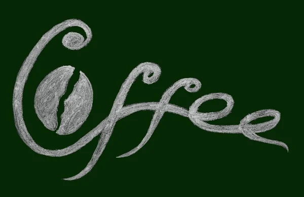 Handskrivna bokstäver inskription kaffe på gröna svarta tavlan — Stockfoto