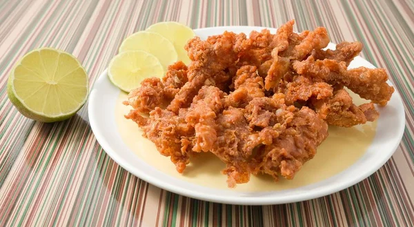 Thai Traditional Food Fried Chicken Skins on Dish — Stok Foto