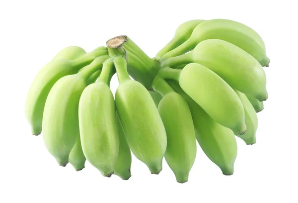 Frutas de banana verde cruas em um fundo branco — Fotografia de Stock