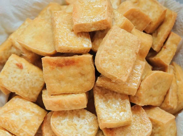 Dekat Golden Brown Deep Fried Tofu — Stok Foto
