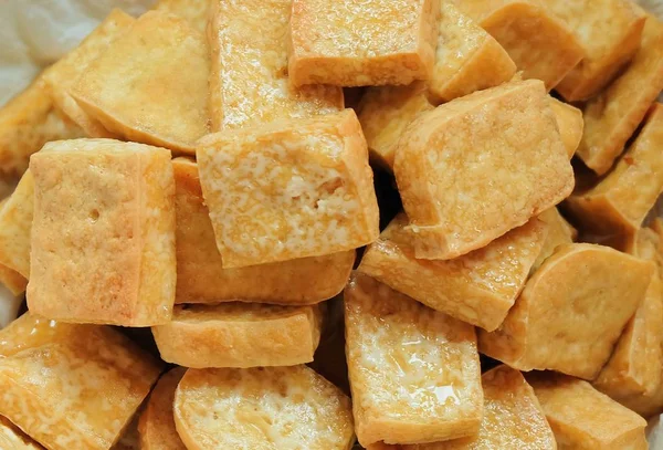 Dekat Golden Brown Deep Fried Tofu — Stok Foto