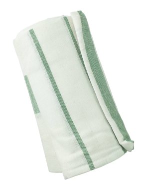 Beyaz arka plan üzerinde beyaz ve yeşil mutfak havlusu